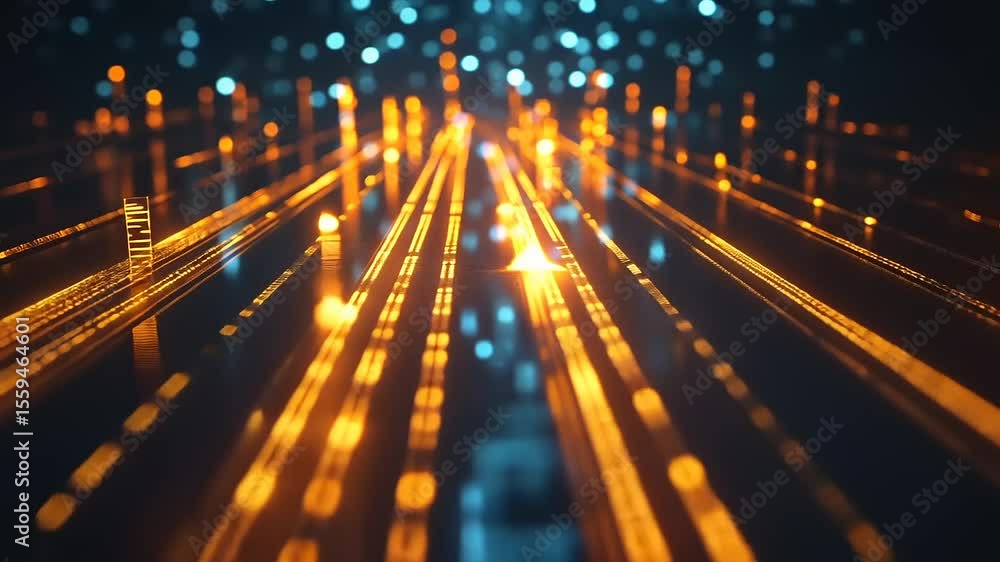 Abstract representation of digital data flow with glowing lines and ...