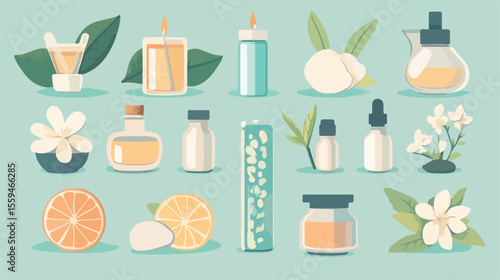 Aromatherapy Treatment Icons Flat Vector Illustration