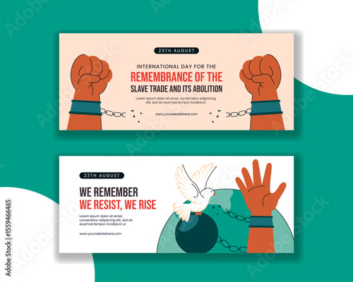 Remembrance Day of the Slave Trade and Abolition Horizontal Banner Design in Flat Hand Drawn Style