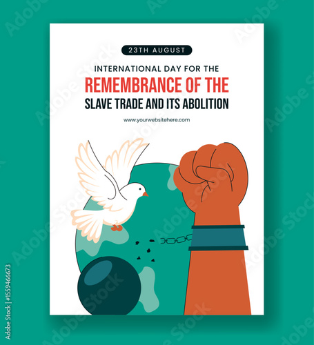 Vector Template for International Day Against Slavery with Educational Cartoon Background Vertical Poster
