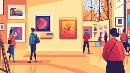 Art Painting Exhibition Flat Vector Illustration