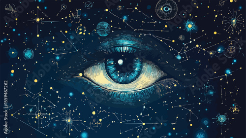 Astrology Icons and Eye Flat Vector Illustration