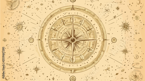 Golden Astrology Pattern Background Vector Illustration