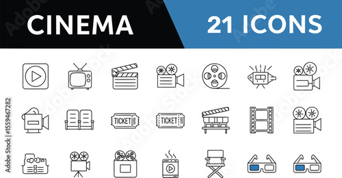 Cinema & Film: Modern Black Line Icons Set