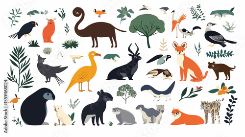Australian Animals and Boomerang Flat Vector Illustration