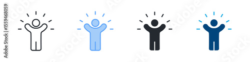 Joy Icon Set Multiple Style. Designed In Outline, Blue, Glyph, Dual Tone