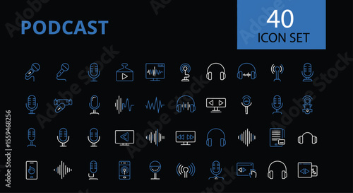 Podcast Essentials: Modern Black Line Icons Set