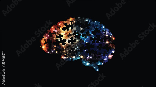 Autism Puzzle Brain Shape Vector Illustration