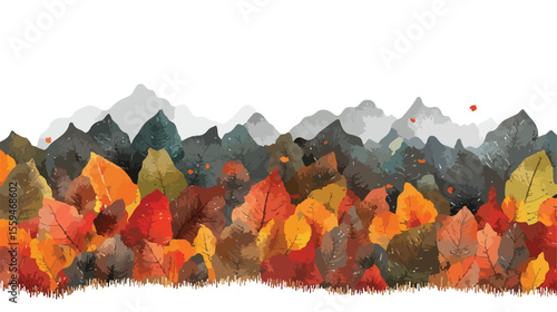Vibrant Autumn Season Landscape with Falling Leafs Flat Vector