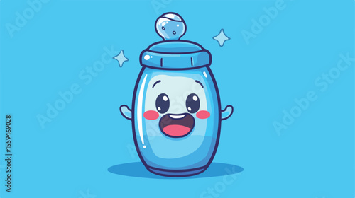 Cute Baby Bottle Character Cartoon Mascot with Fan - Cheerful and Playful Illustration