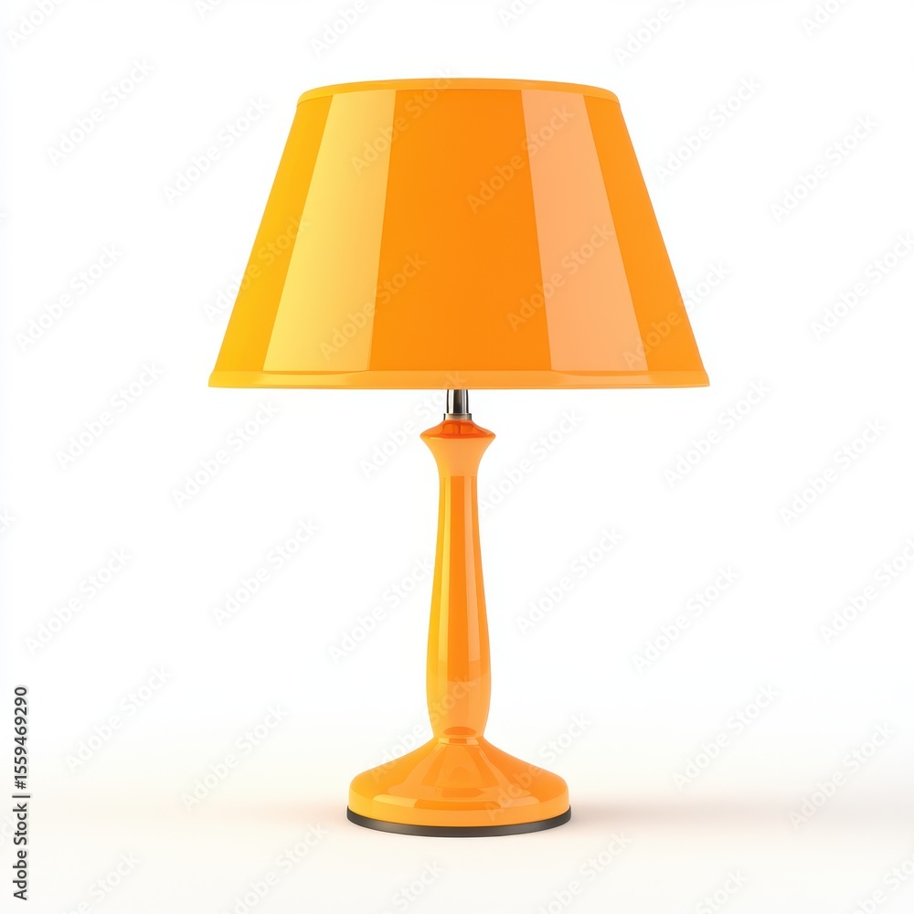 Obraz premium Bright Orange Table Lamp with Conical Shade on White Background
