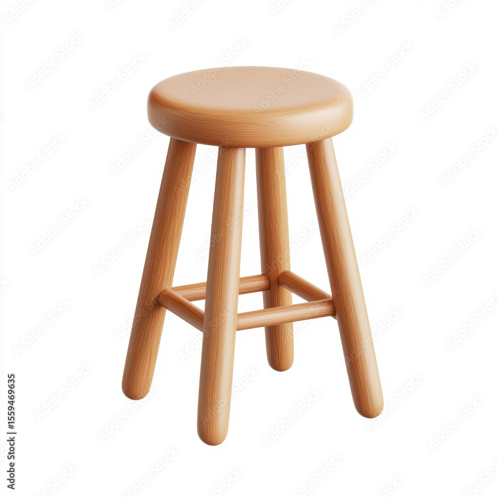 Light Brown Wooden Stool with Round Seat and Tapered Legs on White Background Light Brown Wooden Stool with Round Seat and Tapered Legs on White Background