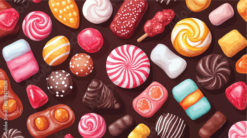 Colorful Flat Vector Background of Delicious Candies Icons