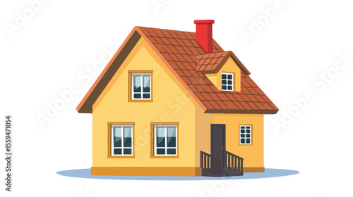 Yellow House Icon with Red Chimney - Professional Stock Photo