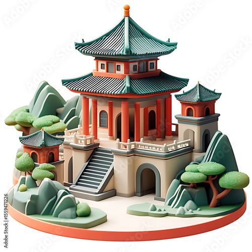 3D icon of ancient Chinese architectural