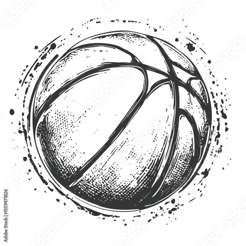 Hand Drawn Basketball Sketch Isolated on White Background