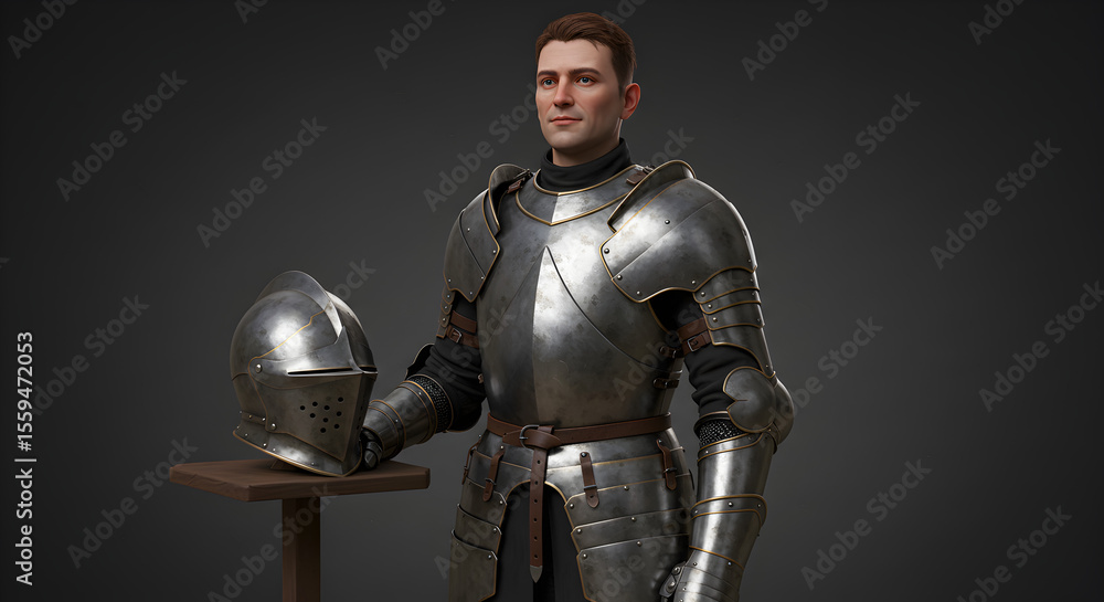 Knight in armor holding magical orb in a fantasy dark setting Knight in armor holding magical orb in a fantasy dark setting