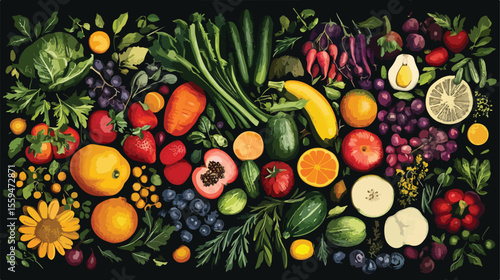 Fresh Fruits and Vegetables Banner for Healthy Eating Concept
