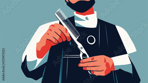 Professional Barber Holding Scissors and Comb Vector Illustration