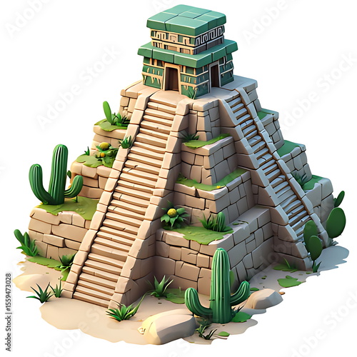 3d icon aztec temple mexico
