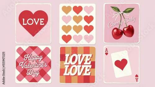 Whimsical Valentine's Day Assortment of Cards and Love Themed Designs