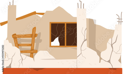 Broken Ruined Building Illustration