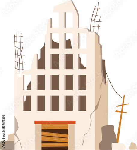 Broken Ruined Building Illustration