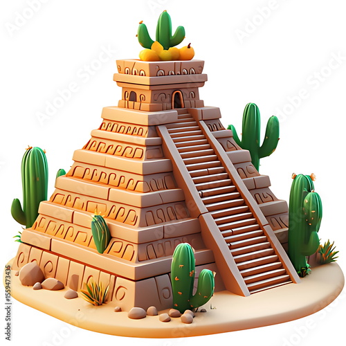 3d icon aztec temple mexico