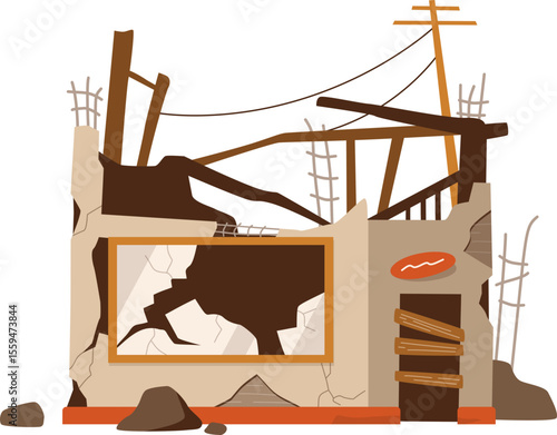 Broken Ruined Building Illustration