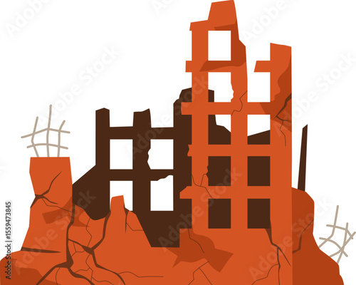 Broken Ruined Building Illustration
