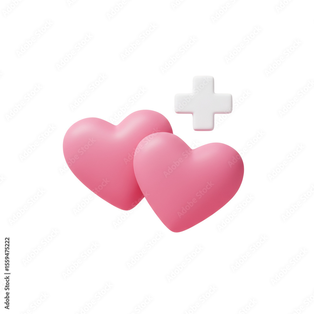 Obraz premium 3D realistic pink hearts with medical cross for health, love, care, or first aid concept isolated on a transparent background, png, cutout