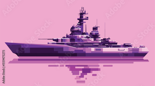 Purple Pixelated Flat Vector Illustration of Battle Ship