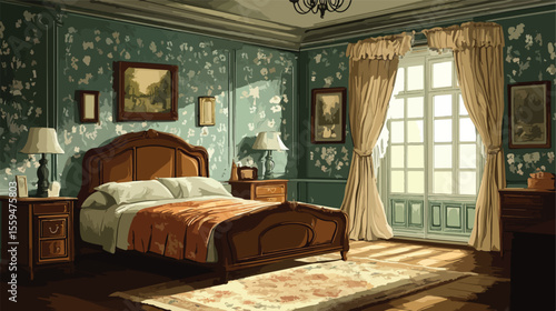 Modern Bedroom Interior Design Flat Vector Illustration