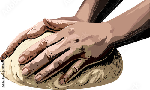 Hands kneading dough, a culinary preparation in close-up, depicting a step in cooking
