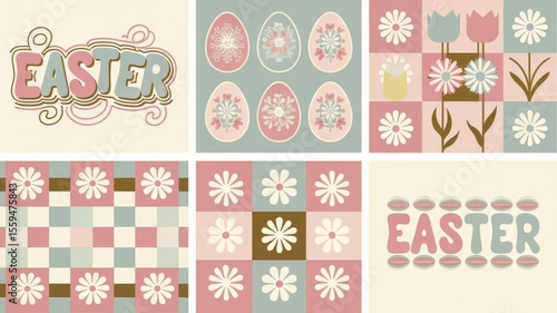 Delicate Retro Easter Celebration with Floral Accents and Pastel Tones