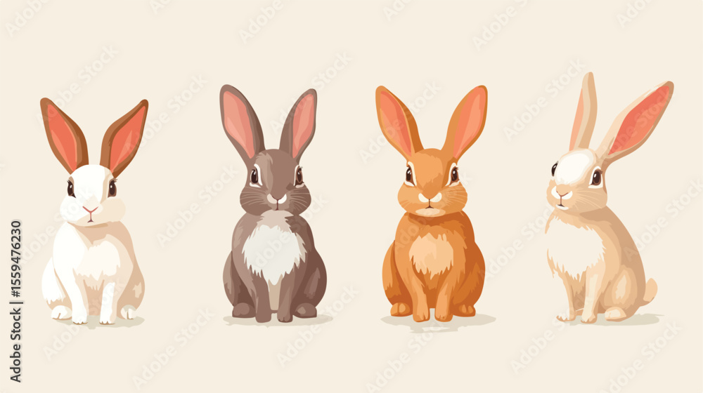 Obraz premium Four Rabbits Beauty Flat Vector Illustration