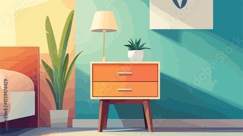 Modern Flat Vector Illustration of a Bedside Table Home Item