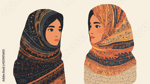 Traditional Bedouin Woman with Hijab Flat Vector Illustration