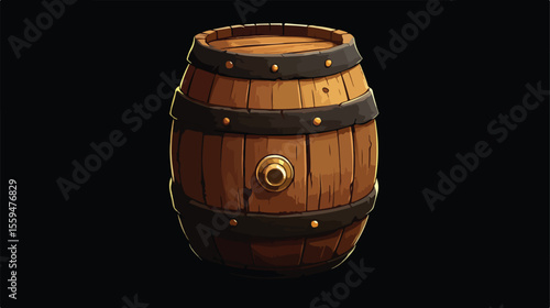 Wooden Barrel Isolated Icon for Beer Bar, Flat Vector Illustration