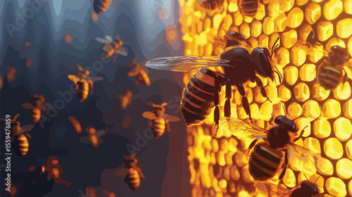 Vibrant Bees and Honeycomb Vector Illustration