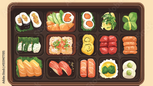 Bento Box Template Flat Vector Illustration Cen
