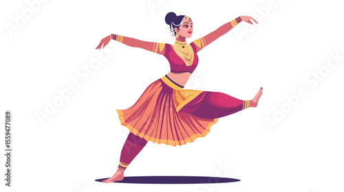Traditional Bharatanatyam Indian Female Dancer in Flat Vector Style