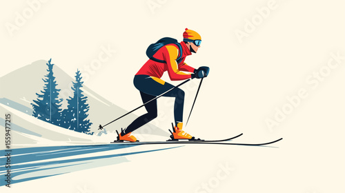Biathlon Athlete Man Flat Vector Illustration