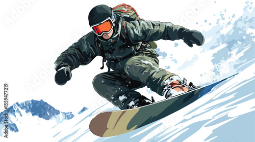 Biathlon Guy Snowboard Flat Vector Illustration