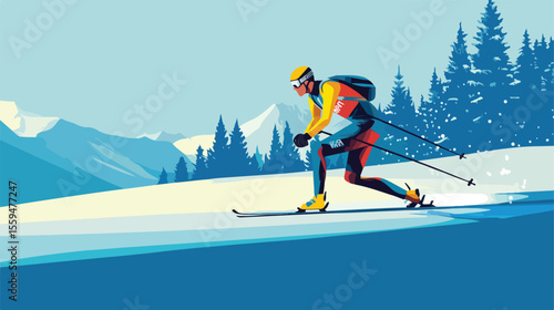 Professional Biathlon Man Skating Championships Vector Illustration