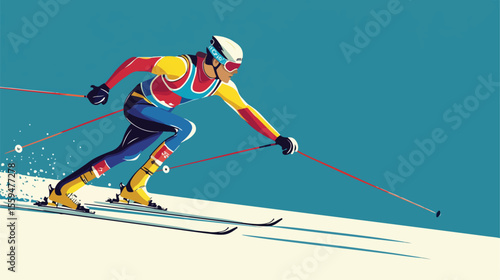 Biathlon Player Man Flat Vector Illustration