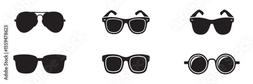 Black sunglass silhouette icon collection vector on white background

