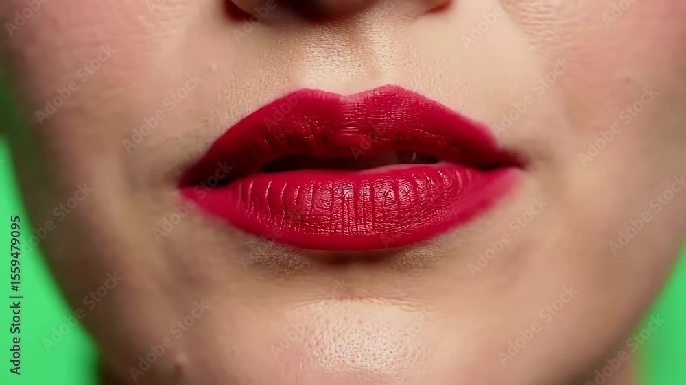 Close-up of Feminine Lips Applying Bright Red Lipstick on Green Background with ai generated Close-up of Feminine Lips Applying Bright Red Lipstick on Green Background with ai generated