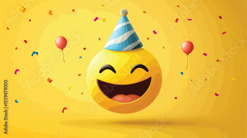 Birthday Emoji Laughing Face Flat Vector Illustration