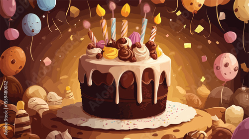 Delicious Birthday Party Sweet Cake with Chocolate